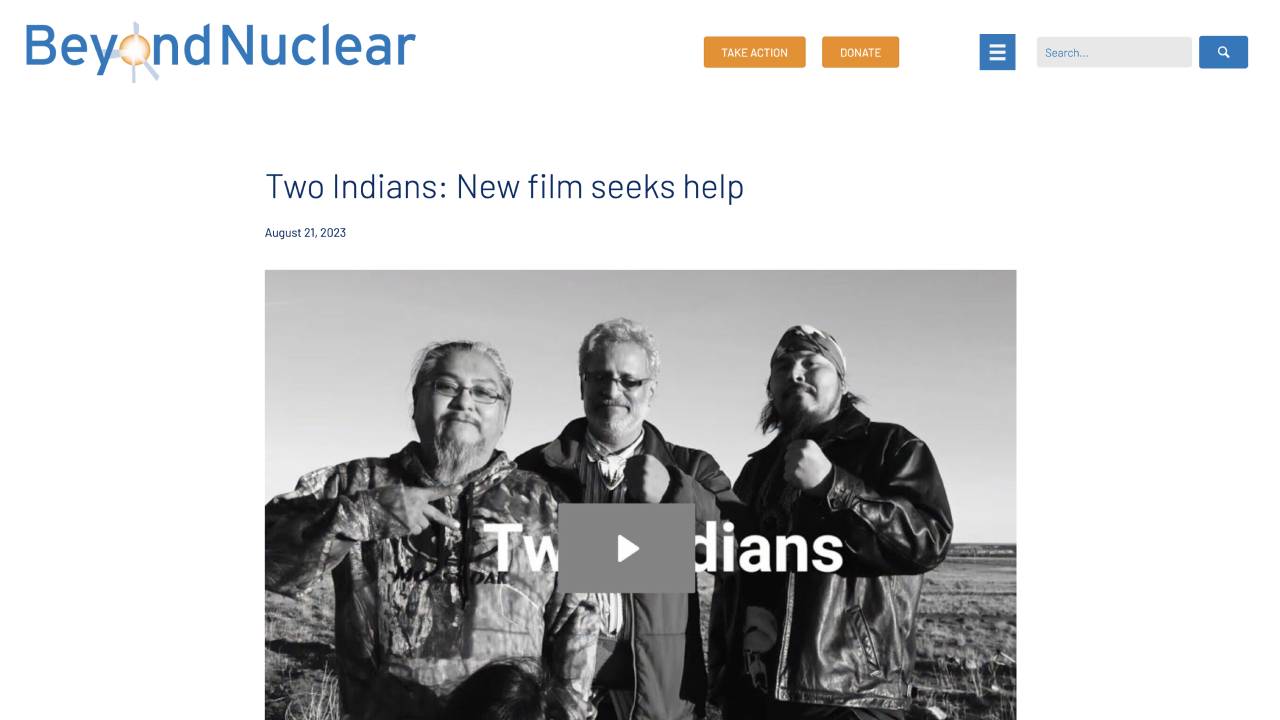 “Two Indians” Featured in Beyond Nuclear Blog